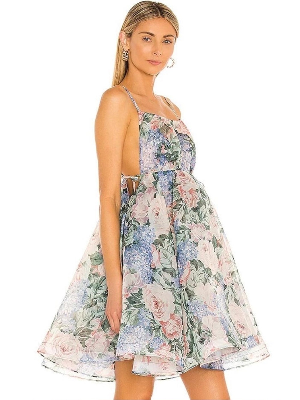 Selkie Floral Print Spaghetti-Strap Sundress in Pastel Pink and Blue - Picture 2 of 8